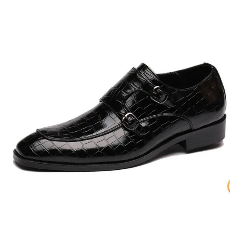 Business Pointed Toe Shoes Crocodile Pattern Leather Shoes Men'S Side Buckle Casual Men'S Dress Shoes Wedding M191