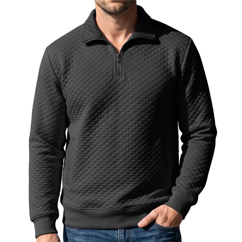 Men Quilted Half Zip Sweatshirt Long Sleeve Patchwork Turn Down Collar Pullover Loose Casual Fall Winter Basic Tops XXL