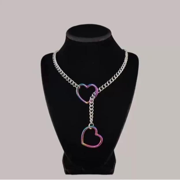 Trendige Edelstahl-Kette mit buntem Herz - Vielseitiger Unisex-Hip-Hop-Stil