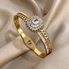 Stainless Steel Bangle Bracelet Inlay Luxury Rhinestones Gorgeous Synthetic Zirconia Geometric Oval Square Stars Shape for Women