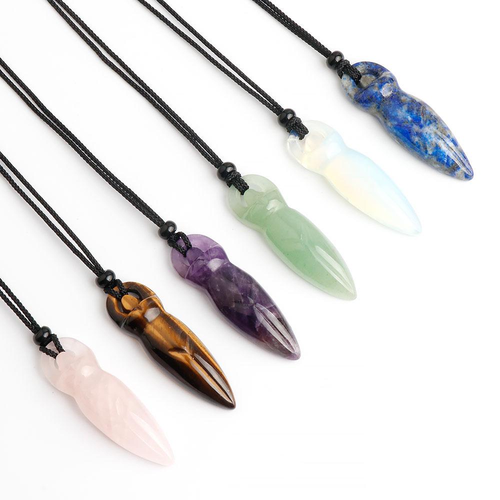 1pc Natural Stone Goddess Totem Necklace Woven Pendant Making DIY Jewelry Accessories