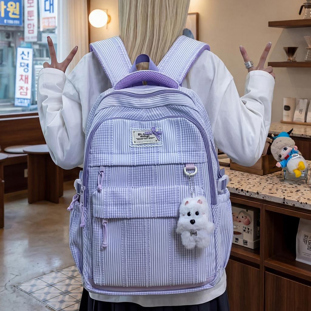 Schoolbag Japanese Ins Striped Backpack 1011 Spring New Campus High Value Student School Bag Women's Simple Lightweight Backpack