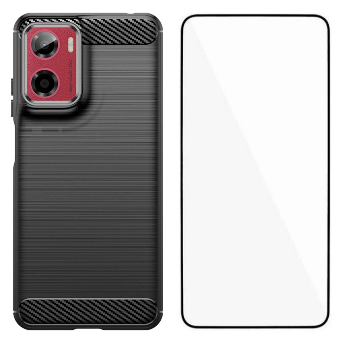 

For Motorola Moto G05 4G Case with Screen Film WANLONFENG LS Series Big Lens Hole Brushed Texture TPU Phone Cover Black