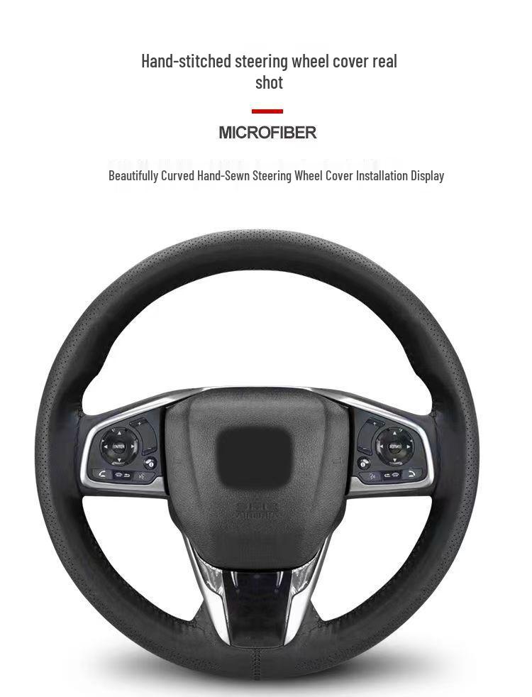 Echt Leer Lamsvel Handgestikt Stuurwielhoes - Ultradun, Zacht, Antislip, Slijtvast, Universeel voor Alle Seizoenen