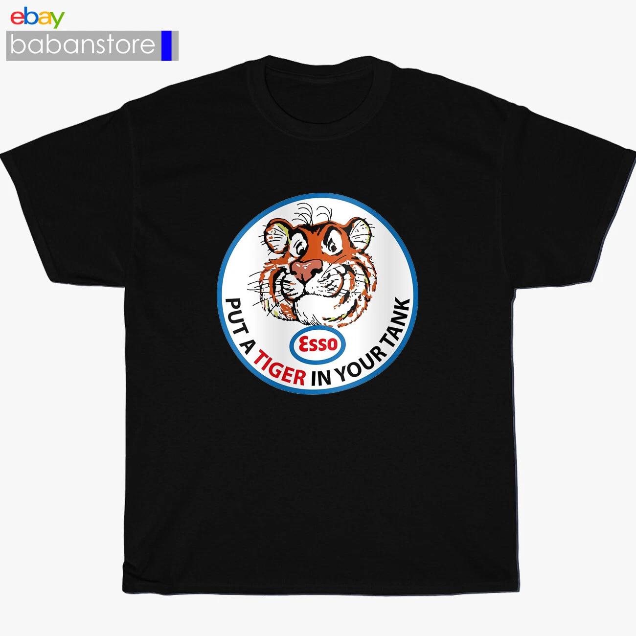 Esso Gasoline Put a Tiger iLogo Mens Black T shirt Cotton Graphic Tee S-5XL L