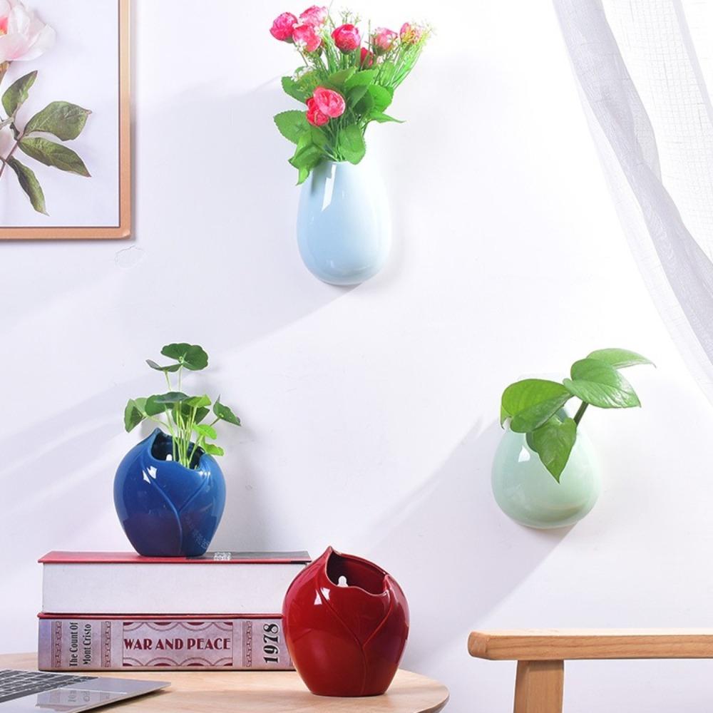 Ceramics Wall Hanging Vase Water Drops Wall Vase Ornaments No-punching Hydroponics Flower Insert Room Background Interior Decor