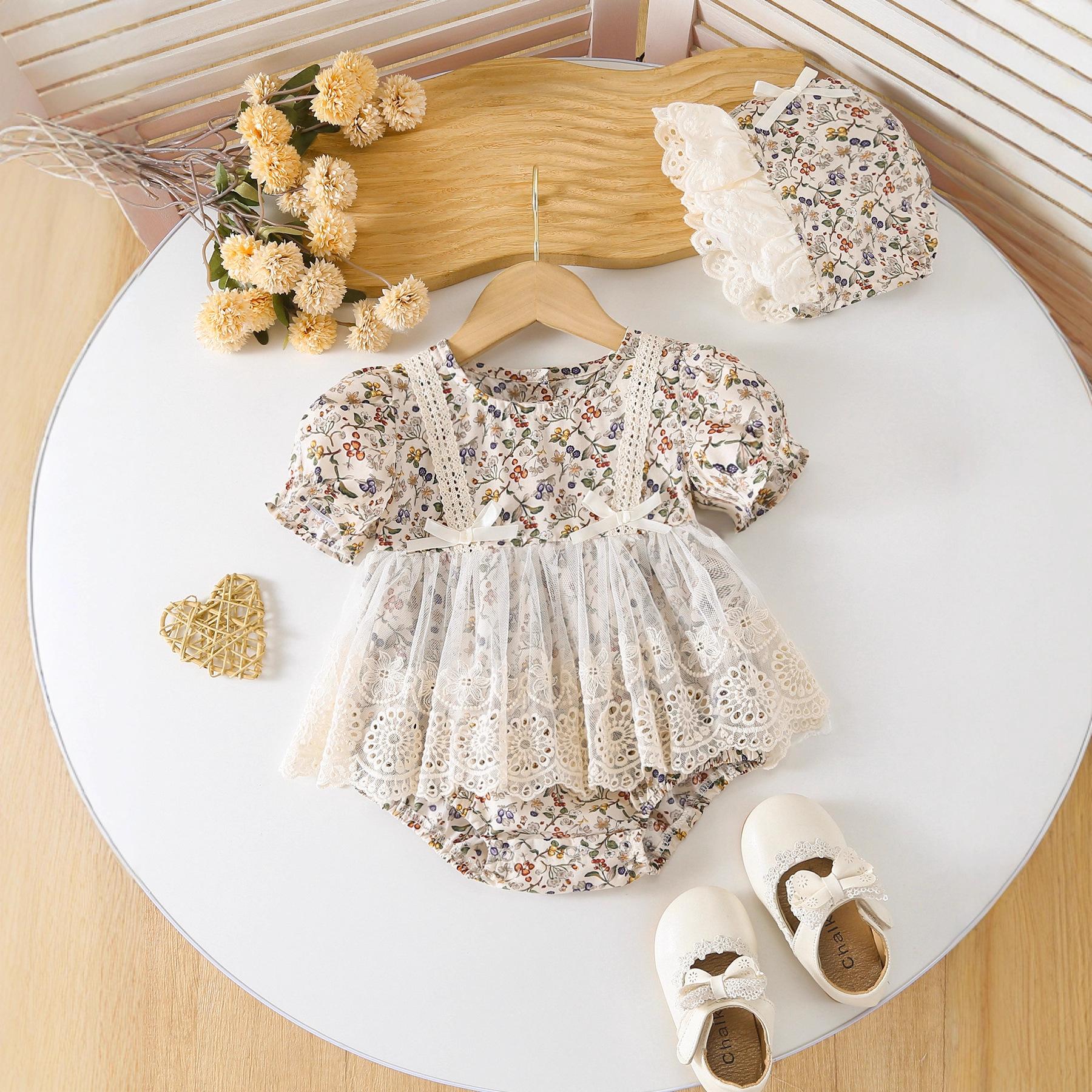 

Baby Girl Floral Lace Tulle Skirted Romper with Bow 66 бежевый
