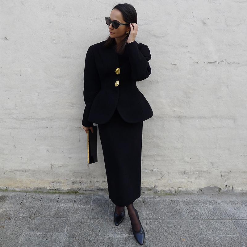2026 Spring Elegant Women s Long-Sleeved Suit Jacket and High-Waisted Skirt Set Large