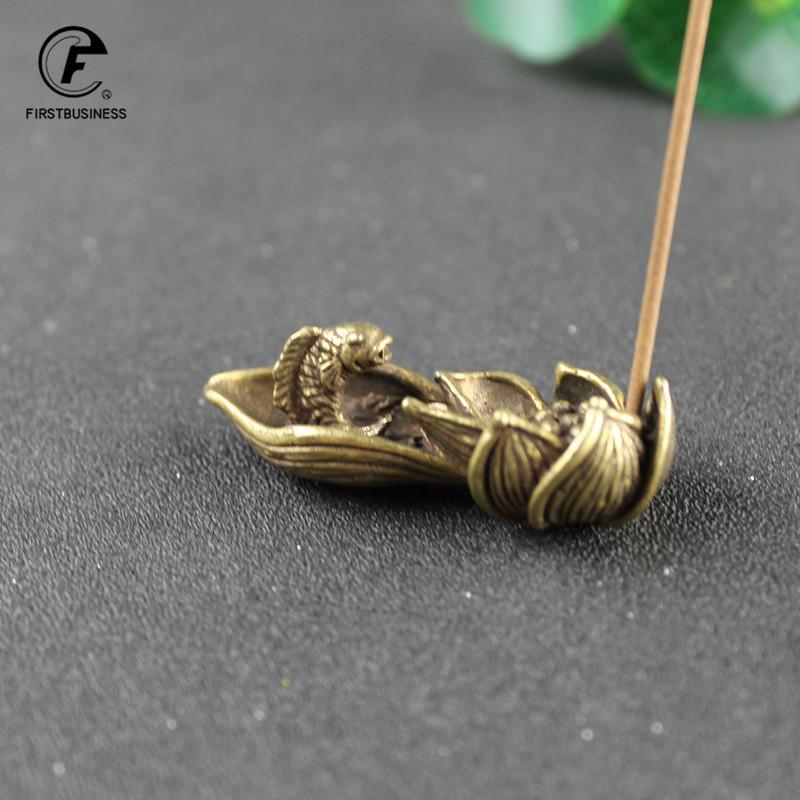 Antique Bronze Lotus Carp Desktop Decorations Incense Burner Vintage Copper Zen Tea Table Ornament Home Decor Crafts Accessories