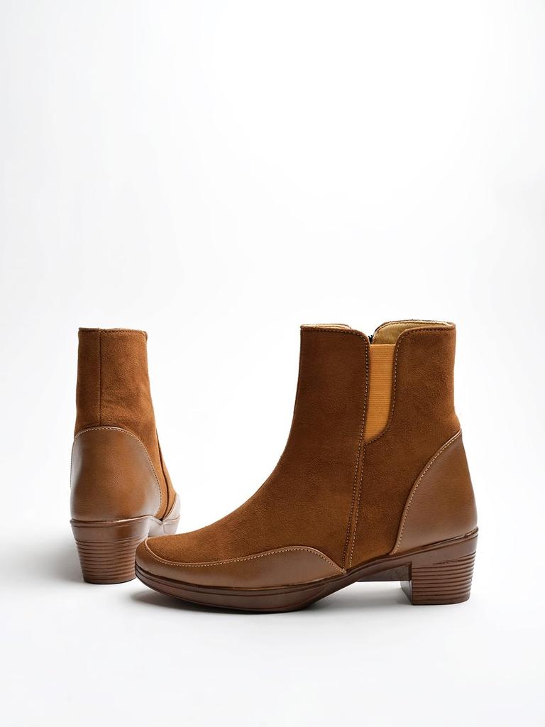 שוטופיה מגפונים קצרים לנשים עם עקב עבה וסוליה מונעת החלקה, מגפוני קרסול טרנדיים ונוחים | סוליה רכה ומרופדת | לשימוש יומיומי, למסיבות ולחורף