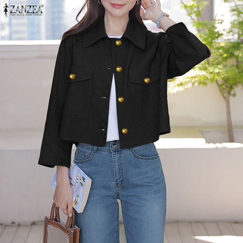 ZANZEA Women Casual Turn Down Collar Loose Long Sleeve Blouse