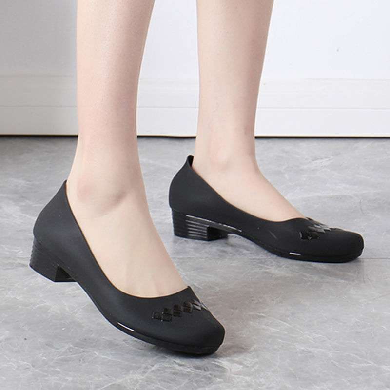 Baotou Single Shoes Waterproof Shoes Fashionable Non-slip Rain Shoes Women's Summer Thick Heel Rubber Shoes Overshoes Spring and Autumn Wear Low-top