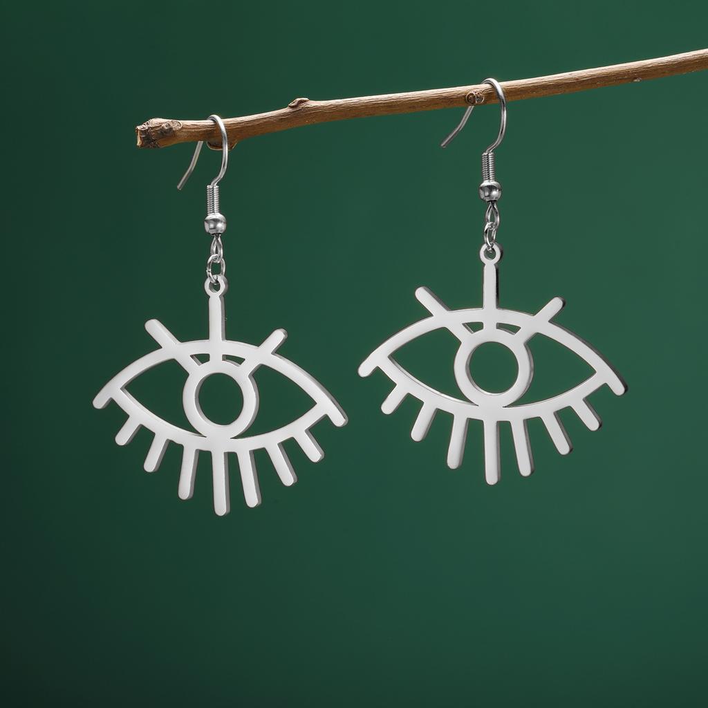 LIKGREAT Gothic Evil Eye Earring Stainless Steel Sun Eyes Drop Hoop Earrings Punk Hiphop Jewelry Amulet Gift for Women