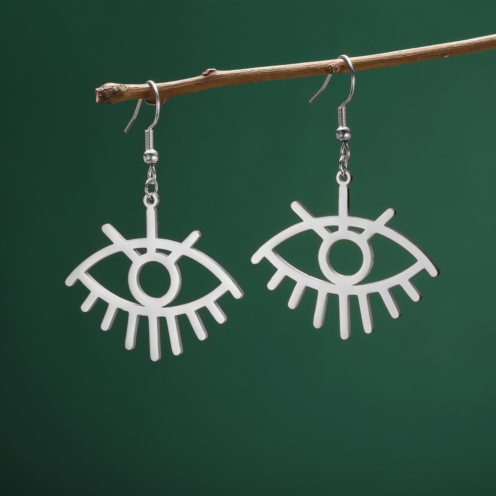 

LIKGREAT Hollowed Evil Eye Pendant Earrings Lucky Turkish Unique Geometric Drop Earring Silver Color Jewelry Gift 2pc