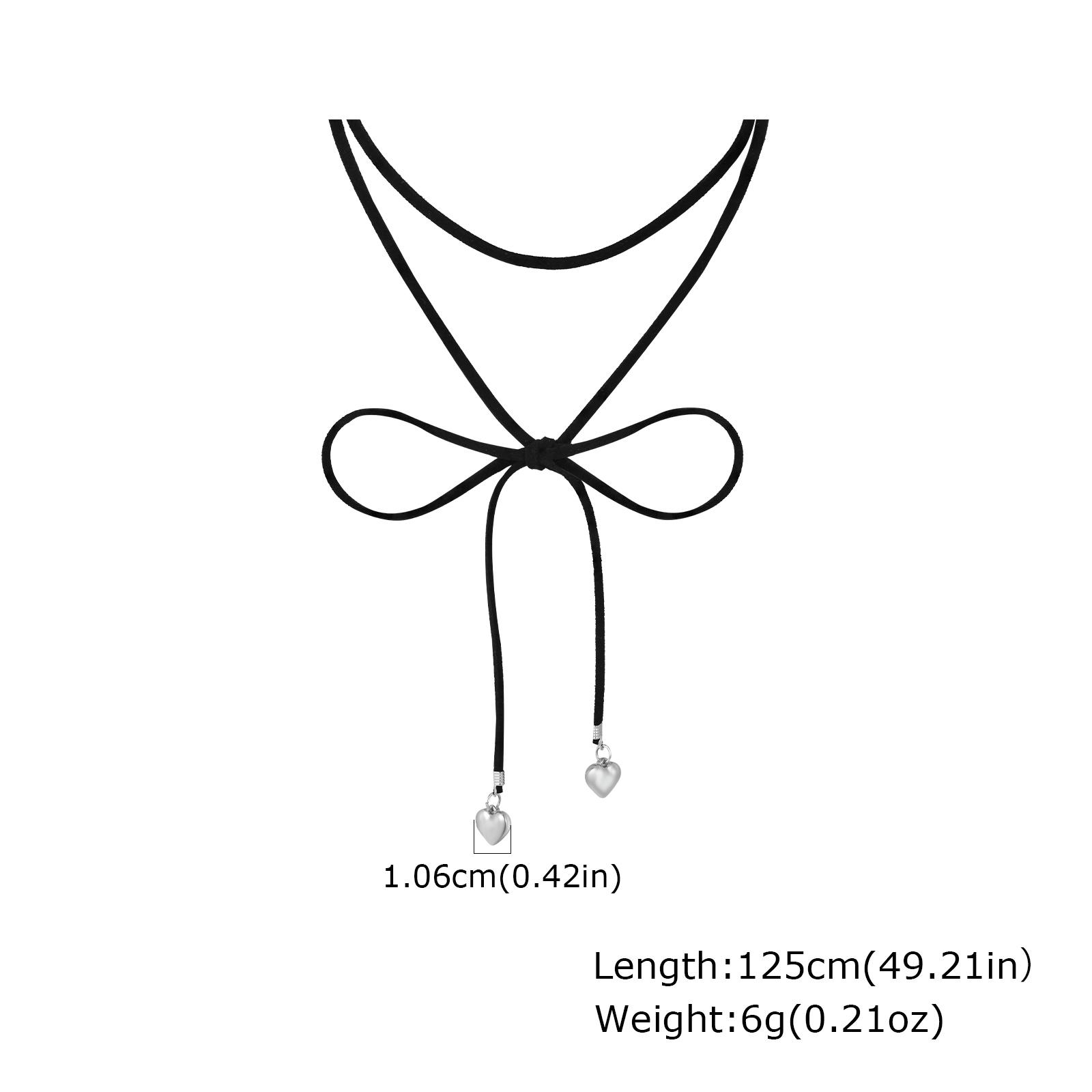 Elegant Black Adjustable Rope Chain Knotted Bowknot Choker Necklace, Heart Pendant Clavicle Chain Necklace for Women Jewelry