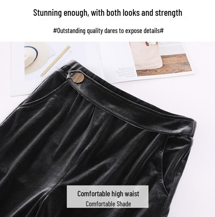 Goldener Samt High-Waist Straight-Leg Hose für Damen - Frühjahr/Herbst 2025 Kollektion