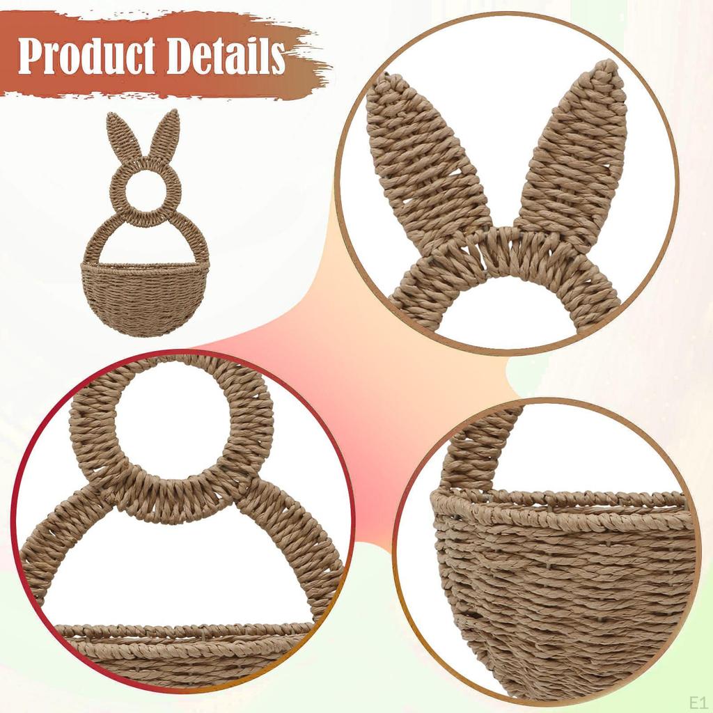 Påsk Flätad Korg Återanvändbar Söt Hängande Väggdekoration Blommor Ägg Förvaring för Firande Hemma
