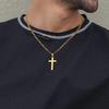 18k Gold Stainless Steel Men's Figaro Chain Necklace with Black, Silver, and Gold Cross Pendants