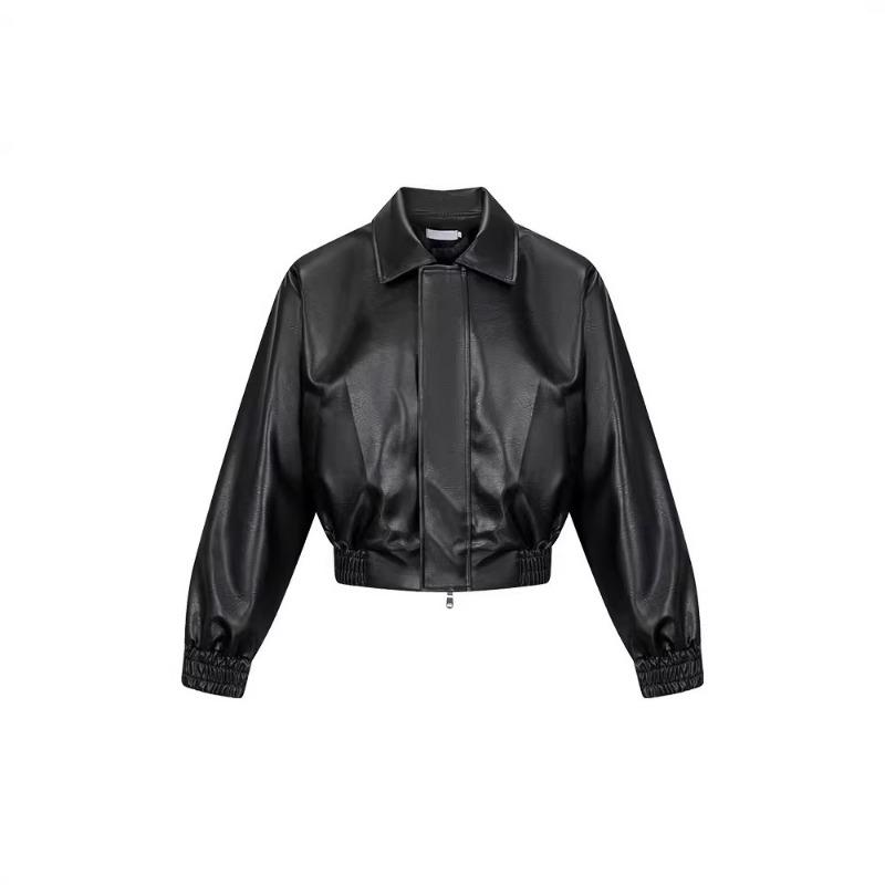 Mens Black Loose Turn Down Collar Motorcycle Leather Jacket Casual Outerwear