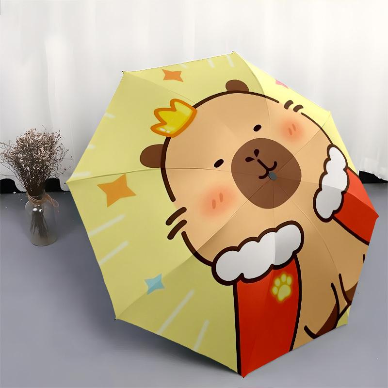 Capibara Lindo, Paraguas Plegable Automático con Capa Real, Diseño Compacto de 8 Varillas, Estilo Único, Adecuado para el Uso Diario al Aire Libre, Regalo Perfecto f