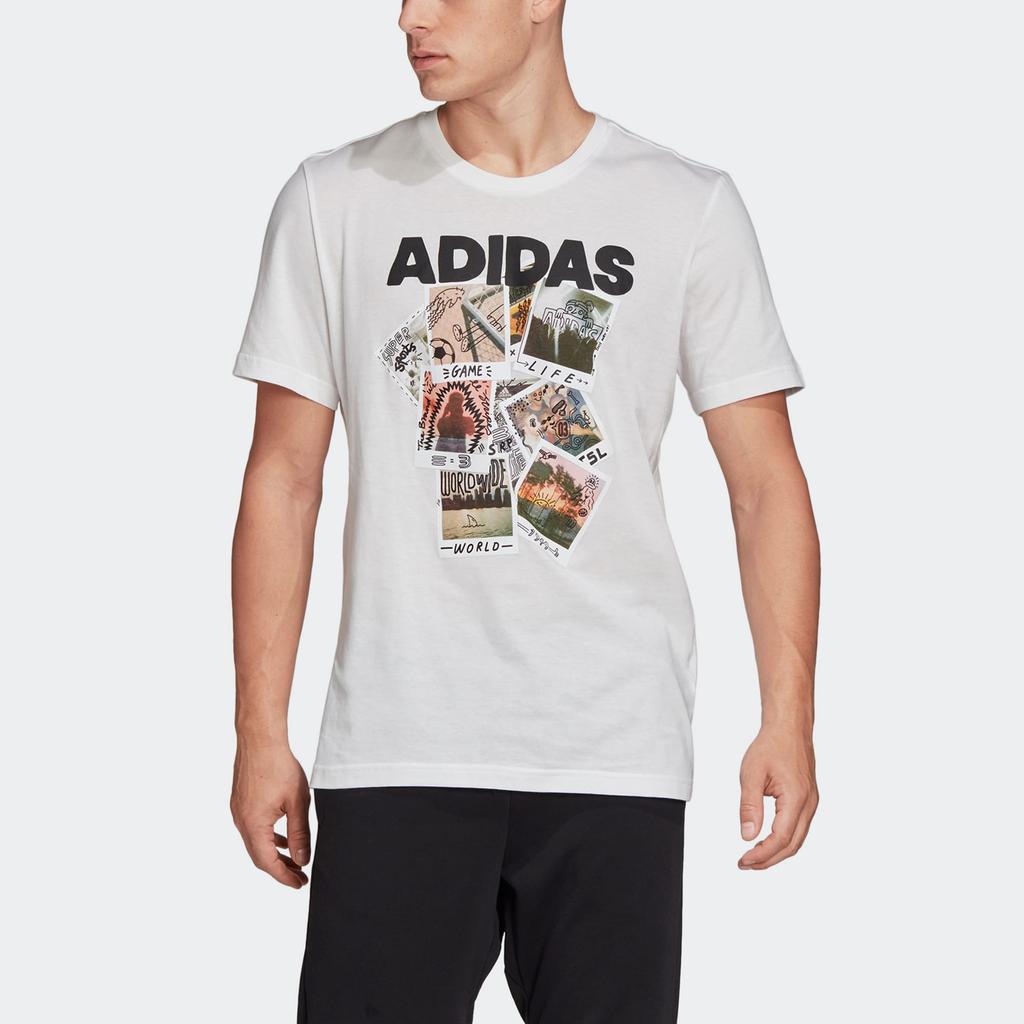 adidas T Shirts Men's White Crew Neck Moderate Straight Fit FN1715