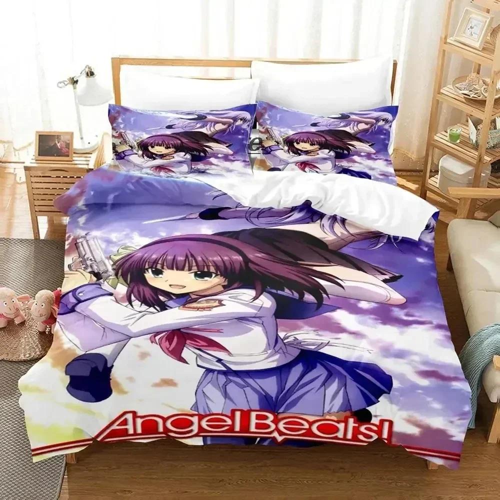 3D Print Anime Angel Beats Bedding Set Duvet Cover Bed Set Quilt Cover Pillowcase Comforter king Queen Size Boys Adult Bedding a