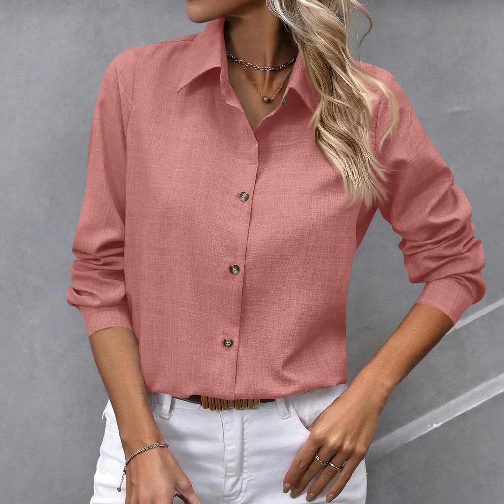 Women's Fashion Single Breasted Color Color Blocked Long Sleeved Lapel Shirt Top