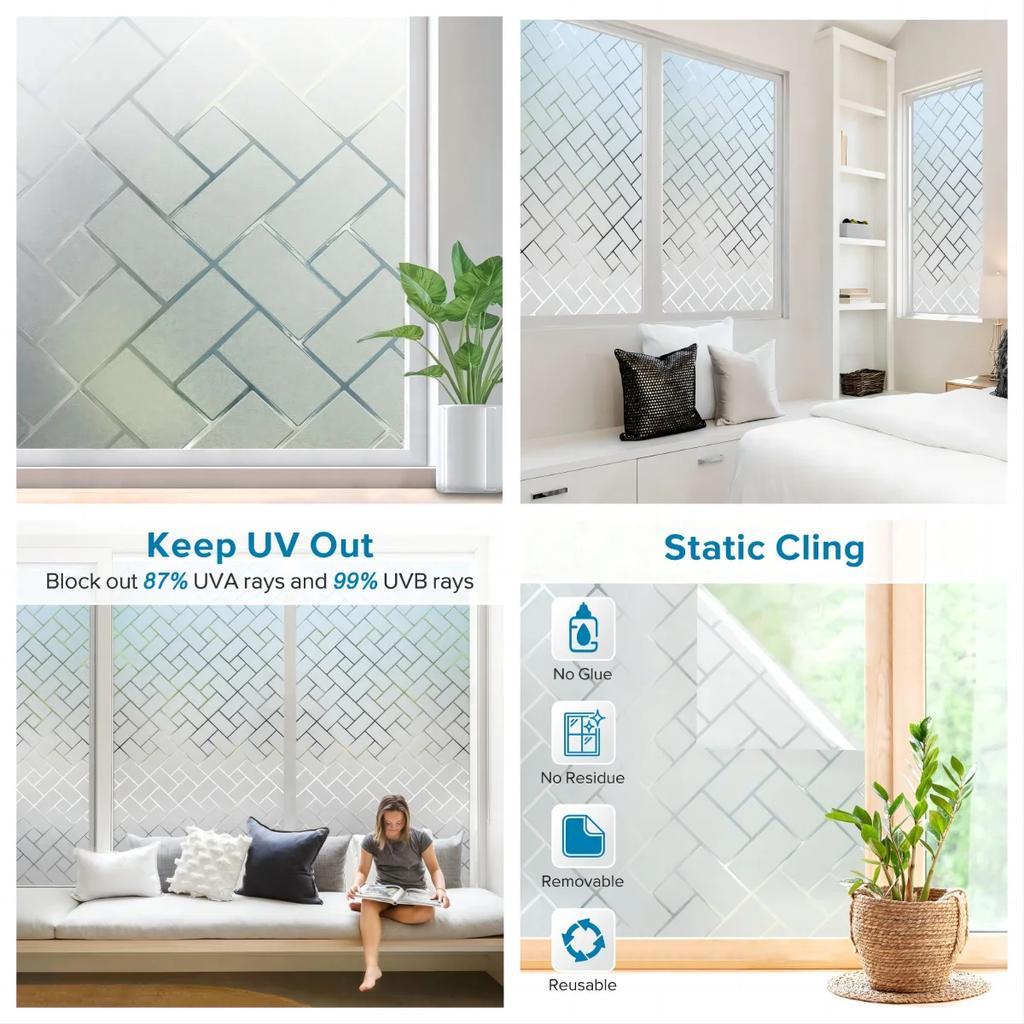 Window Privacy Film Frosted Glass Window Film Static Cling UV Blocking Removable Window Clings Opaque Window Stickers for Home
