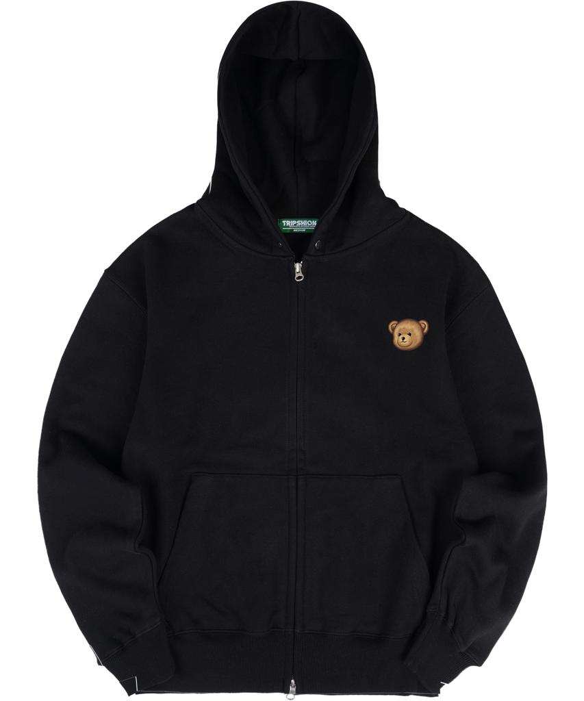 Tripshion Small Bear Logo Heavyweight Zip-Up Hoodie (2-Way) - Black