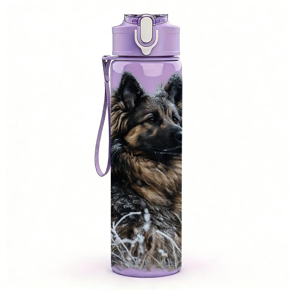 1PC German Shepherd Dog Pet Print 750ml Color Plastic Sports Water Bottle Leakproof Flip Straw Lid Suitable for Sports Office Home Use