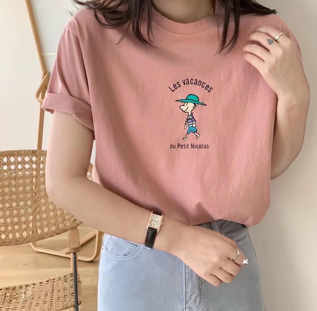 

Свободный крой круглый вырез Ne ort Sve Женская футболка из чистого хлопка с мультяшным принтом Корейский стиль Летний топ для молодых женщин 4XL