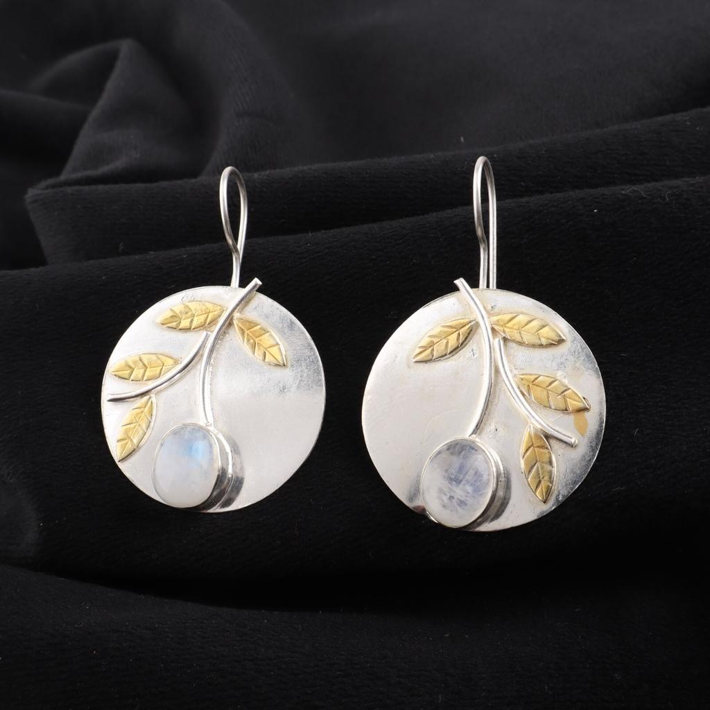 Rainbow Moonstone Gemstone 925 Sterling Silver Jewelry Handmade Earrings 1.73" EE-176-23