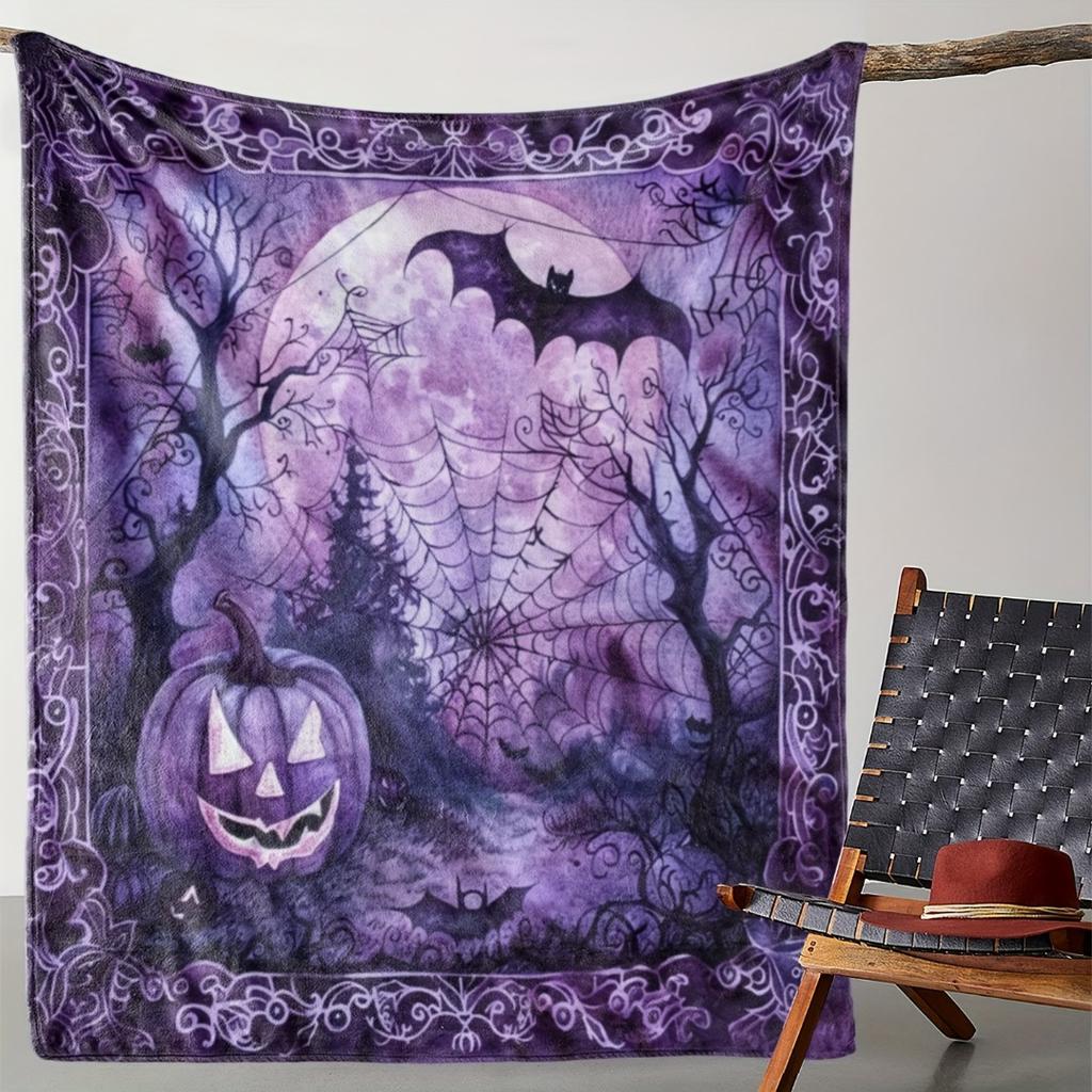 1pc Red Purple Gothic Blanket Crow  Bats Print Skin-Friendly Soft Blanket 2025 New for Gift Halloween Home Sofa Chair Decoration