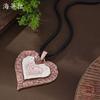 New Enamel Color Love Leather Rope Long Pendant, Women's Exaggerated Heart-shaped Versatile Heart-shaped Long Necklace