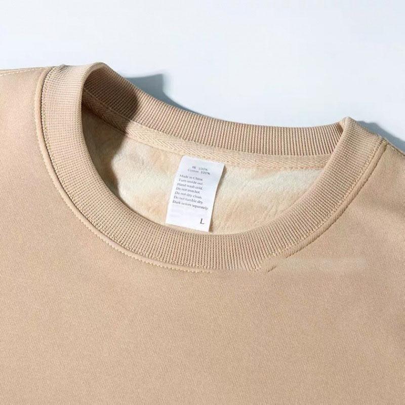 Pure Cotton Plush Thickened Sweatshirt Thin Plush Heavyweight Solid Round Neck Sweater Autumn Winter Warm Sweater