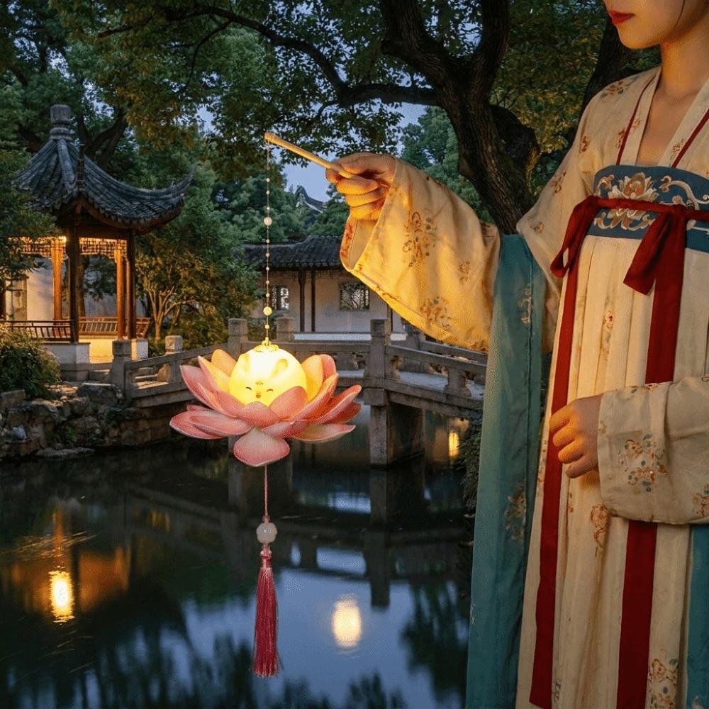 Chinese Style Mid-Autumn Festival Lotus Lantern Luminous Hand-Held Flower Lantern  Dance Prop