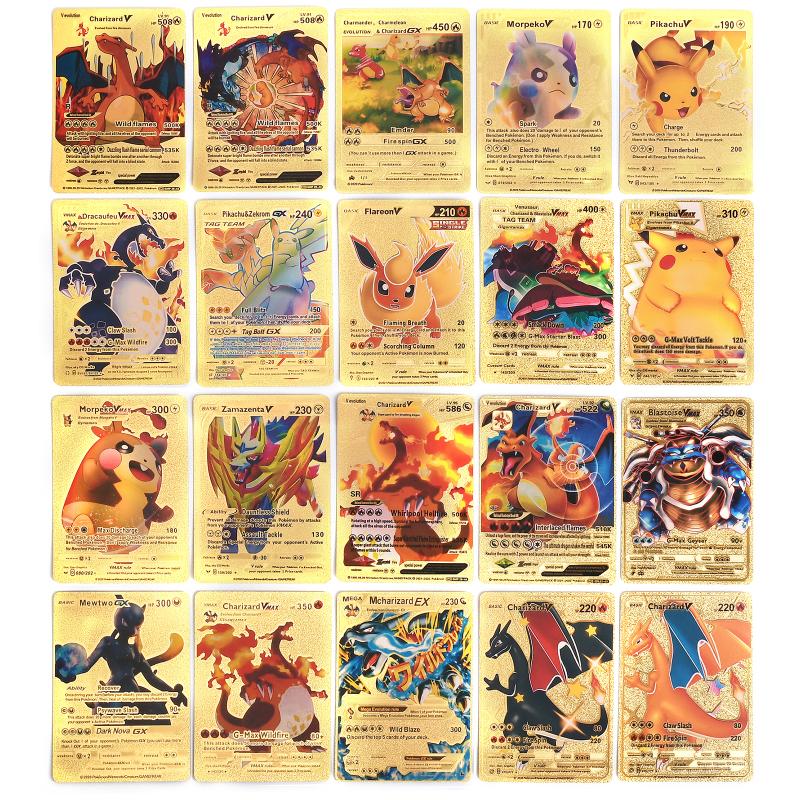 55 יחידות כרטיסי פוקימון מזהב קריקטורה אנימה פוקימון גרסה אנגלית כרטיס TCG לאספנים מעריצים