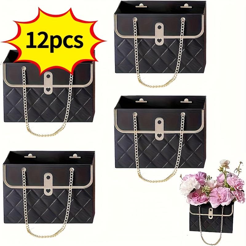 Paper Flower Gift Bags, 12Pcs Paper Bouquet Gift Bags With Handles, Rectangular Metal Chain Tote Bags, Used For Flower Shops, Weddings, Parties 12Pcs чёрный