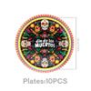 Mexican Day Of The Dead Party Decor Banner And Tableware Set With Paper Plates For Festive Celebrations
