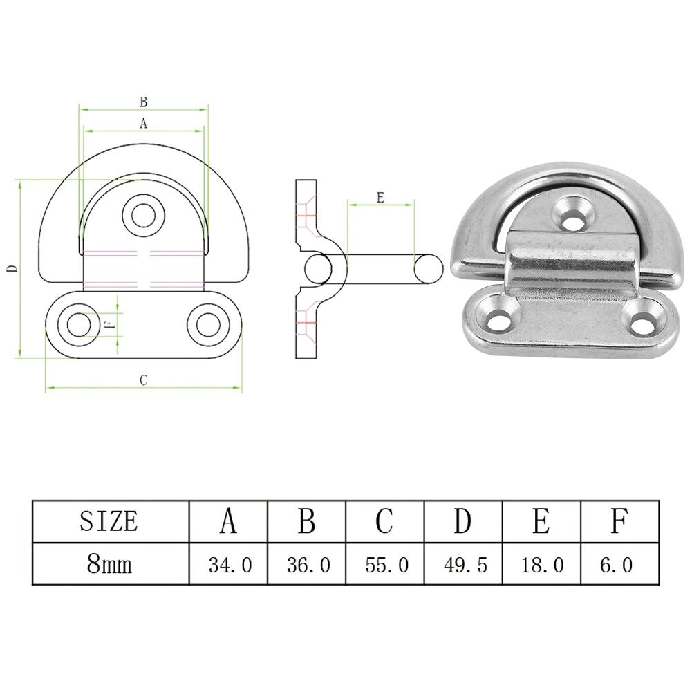 316 Stainless Steel Boat Folding Pad Eye Lashing D Ring Tie Down Cleat (4 Pcs 8mm)