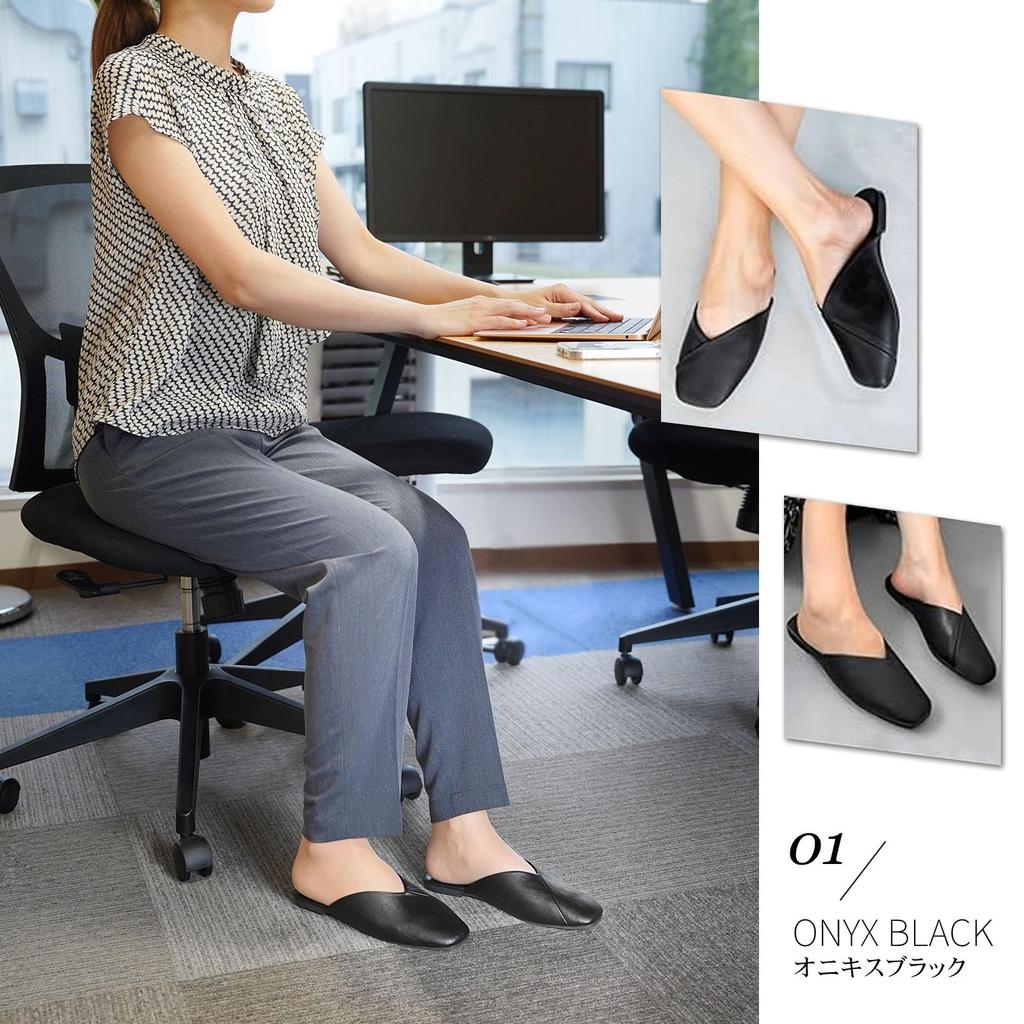 Luxphoria Office Slippers with Toe Nail Office and Indoor Shoes Size Women's Protection, Slippers, Sandals, (Onyx Black) / 24.0cm