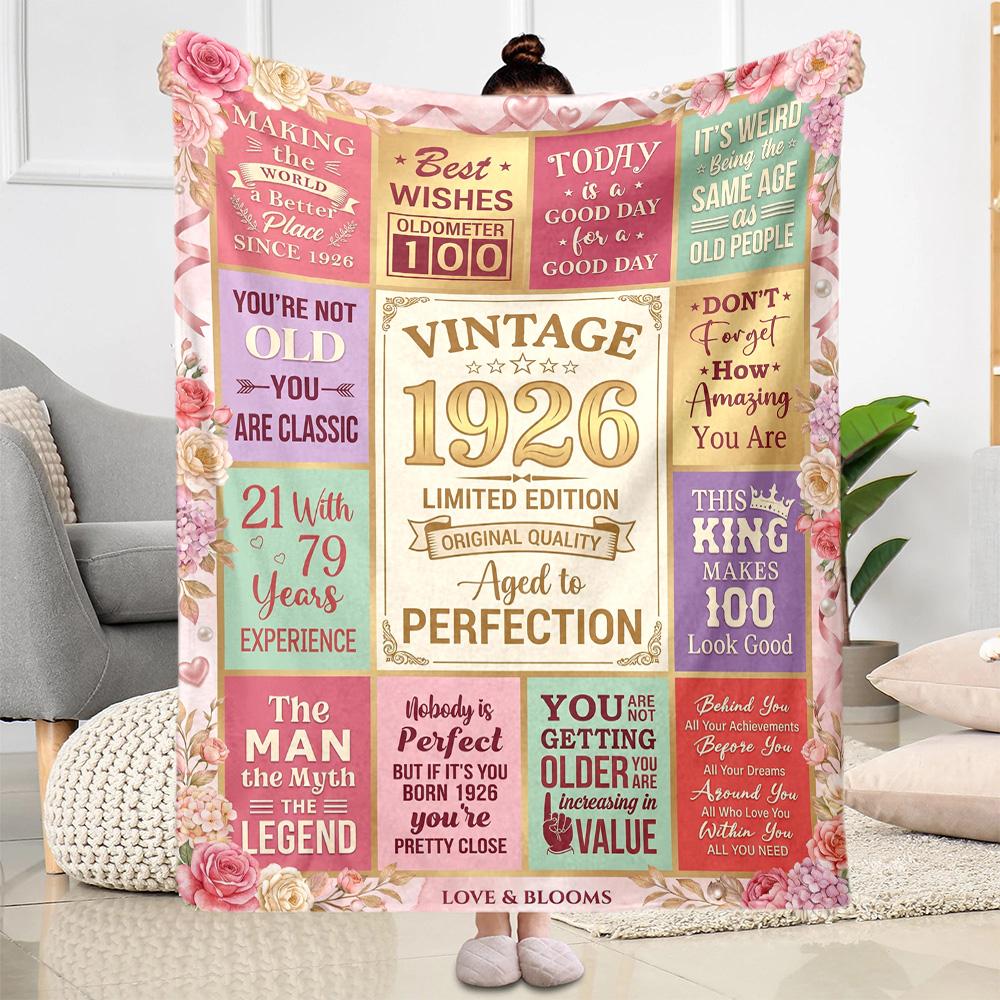 Vintage 1926 Anniversary Greetings Flannel Blanket-Soft and Suitable for Sofas,Beds,Offices,Travel,All Seasons,Great Gift for Holidays and Birthdays.