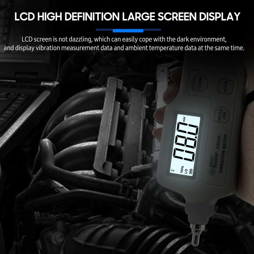 SMART SENSOR AS63A Digitales Vibrationsmessgerät mit LCD-Bildschirm, Vibrationsanalysator, Tester, AC-Ausgang
