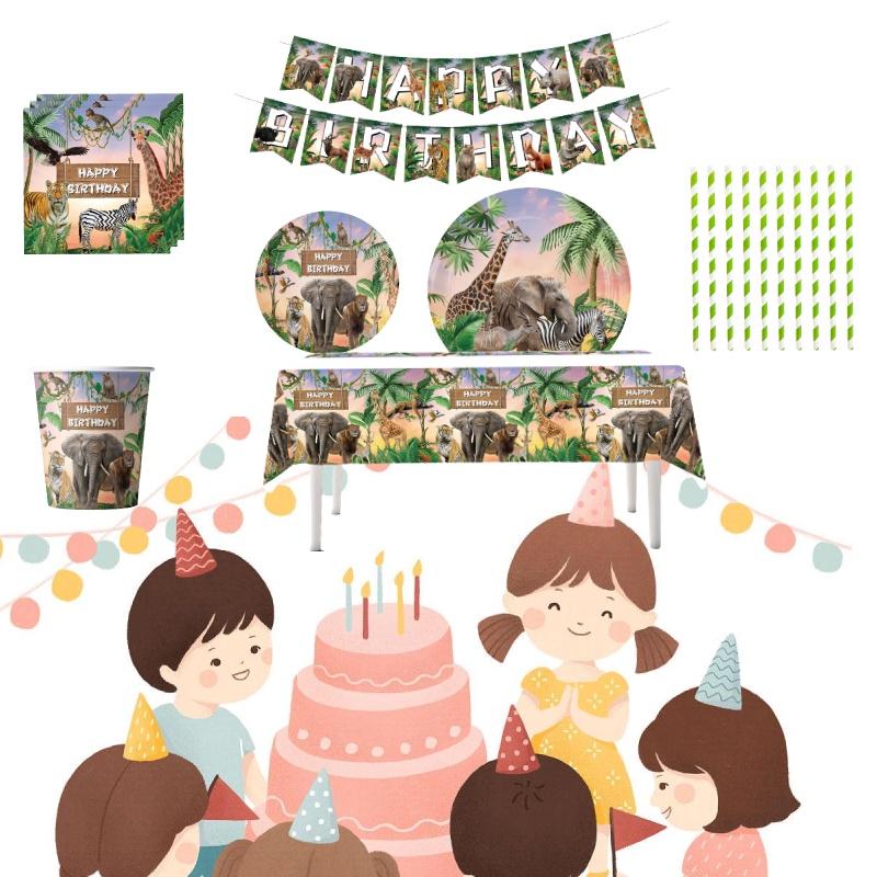 Jungle Animal Zoo Birthday Party Supplies For Boys Jungle Theme Decorations For Baby's First Birthday Tableware And Tablecloth