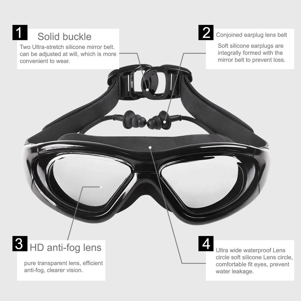 Myopia Swimming Glasses with Anti-Fog Spray Swim Eyewear Water Silicone Big Goggles Men Women