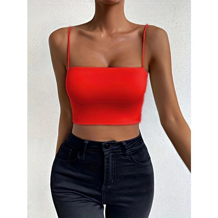 Chic Solid Spaghetti Strap Cami Crop Top - Flattering Sleeveless & Backless Design - Lightweight, Fashion-Forward Womens Clothin