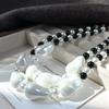 Vintage Design Highlight Faux Crystal Baroque Pearl Natural Black Agate Sweater Chain Necklace