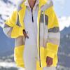 Women's Fashionable Warm Fleece Solid Color Patchwork Hoodie Zipper Pocket Casual Jacket