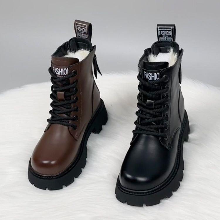 Fleece thickened large cotton boots winter new warm snow boots non-slip thick heel British platform Martin boots