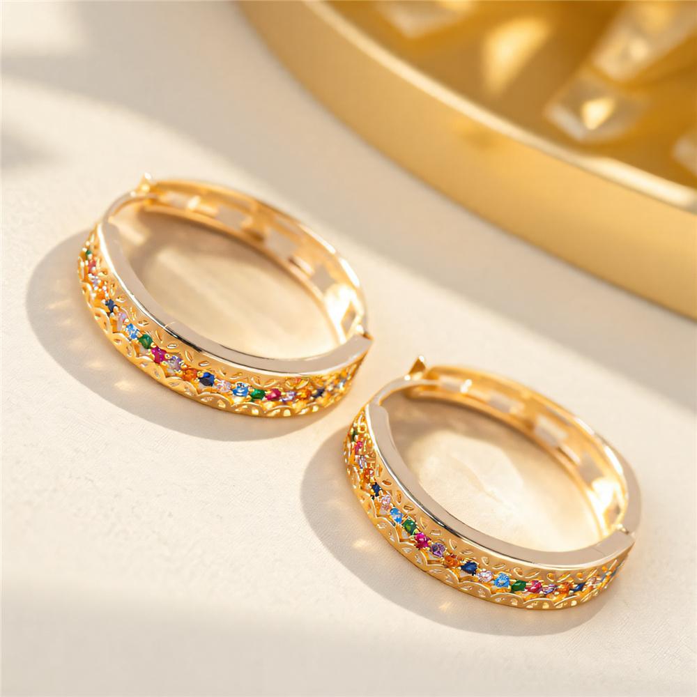 Charm Small Rainbow Round Stone Hoop Earrings For Women Vintage Female  Gold Color Wedding Jewelry